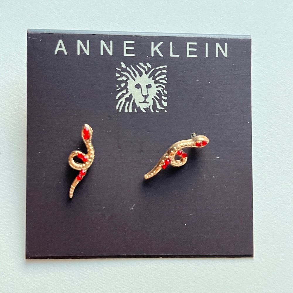 Anne Klein Gold Earrings with Red Accents